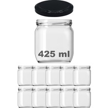 Afracam 425 ml Metal Siyah Kapaklı Şeffaf Cam Kavanoz 10 Adet