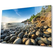 Deniz Kenarı Taşlar Kadın Yaz Cam Tablo 4mm Dayanıklı Temperli Cam Seaside Stones Women Summer