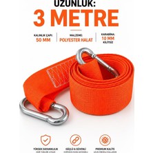 Çift Karabinalı (1 Adet) Turuncu 3 Metre Dayanıklı Çekme Halatı 5 cm Genişlikte Turuncu Çeki