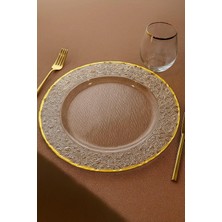 Detaylı Yuvarlak Cam Supla 33 cm Servis ve Dekor Tabağı