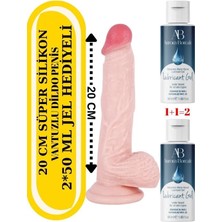 Aşkın Deposu Deromeya Health Gerçekçi Ten Dokusunda 20 cm Duble ve Vantuzlu Kaliteli Yumuşak Süper Silikon Testisli Realistik SÜPER 2*50ML JEL HEDİYELİ