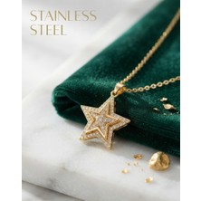 Stainless Steel 316L Çelik Zincir Gold Renk Zirkon Taşlı Yıldız Model Kolye