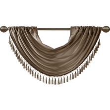 Süslü Çubuk Cepli Farbala - Pencere Için Ipek Farbala - Salon Için - 38X46 - Bronz