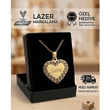 Melisa Takı & Aksesuar 316L Çelik Gold Renk Isim Yazılır Kalp Kolye (Kişiselleştirilebilir)