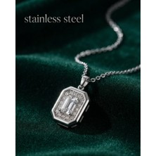 Stainless Steel 316L Çelik Zincir Gümüş Renk Kare Form Model Kolye