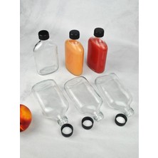 6'li Sızdırmaz Siyah Kapaklı Cam Detoks Şişesi Cold Brew Yassı Şişe Seti - 200 ml