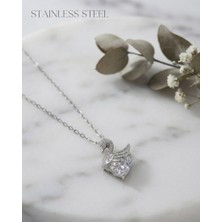Stainless Steel 316L Çelik Zincir Gümüş Renk Swan Model Kolye