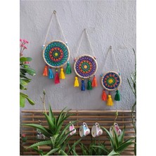 Moontime Alaçatı Duvar Süsü Renkli Mandala Makrome Hediyelik Balkon Bahçe Teras Dekorasyonu 3 Lü Duvar Süsü