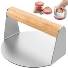 Devmeer Yuvarlak Smash Burger Presi,16 Cm,3 mm 304 Paslanmaz Çelik Burger Presi, Ahşap Saplı