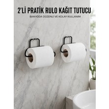 Masa Dostu 2 Adet Siyah Yapışkanlı Kağıtlık Duvar Tipi Tuvalet Kağıdı ve Rulo Tutucu Tdms-07