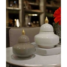 Vera Home Decor Seramik, El Boyaması Dekoratif Açık Krem-Bej Şah Küp, Vazo