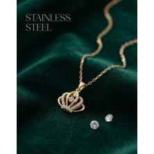 Stainless Steel 316L Çelik Zincir Gold Renk Crown Model Kolye