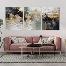 3'lü Kanvas Duvar Tablosu Soyut Siyah Gold Desenler, 70 x 100