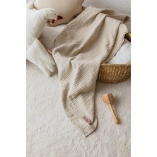 Asitan 4 KATLI%100 Pamuk Müslin Bebek Battaniyesi, Bej, 100X100 Cm, Kenar Dikişli