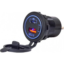 Moontime Alaçatı Marin Ikili Usb3.0 + Type-C Soket 12-24V Butonlu Mavi LED
