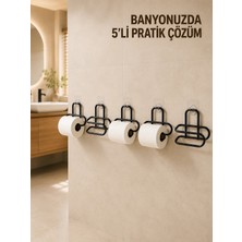GRAYLINE 5 Adet Duvara Yapışkanlı Wc Kağıtlık Delmeden Montaj Siyah Metal Tuvalet Kağıdı Askısı