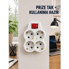 GRAYLINE Anahtarlı 4’lü Priz Adaptörü Direkt Prize Takılan Kompakt Priz Çoklayıcı