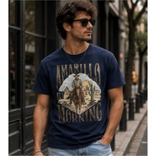 Qmen Style Unisex Basic Baskılı T-Shirt Amarillo By Morning Lacivert %100 Pamuk