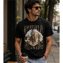 Qmen Style Unisex Basic Baskılı T-Shirt Amarillo By Morning Siyah %100 Pamuk