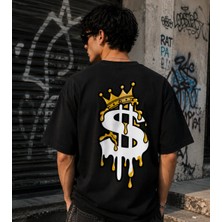 Qmen Style Unisex Beyaz Oversize Baskılı T-Shirt Eriyen Dolar %100 Pamuk