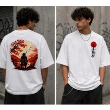 Qmen Style Unisex Beyaz Oversize Baskılı T-Shirt Japon %100 Pamuk