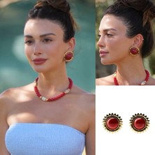 Merve Takı Doğanın Kanunu Dizisi Doğa'nın Küpesi Bordo Güneş Küpe
