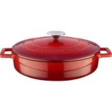 Lava Metal Döküm Çok Amaçlı Yayvan Tencere, Trendy, 28 Cm, 3.51 L Hacim, Kırmızı