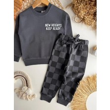 C&O Design Erkek Çocuk Sweatshirt ve Damalı Eşofman Takım Siyah