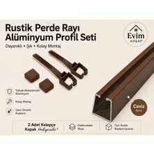 Evim Ahşap Rustik Perde Rayı – Alüminyum Profil Seti | 2 Kelepçe ve Kapak Hediyeli – Ceviz-Meşe-Siyah- Antrasit-Beyaz-Krem