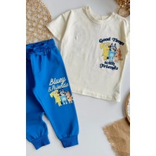 C&O Design Erkek Çocuk Bluey Baskılı Tişört ve Eşofman Takım Mavi