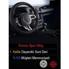Renault ile Uyumlu Clio Için Süper Deri Direksiyon Kılıfı, Kırmızı Şeritli Spor Dikiş