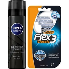 Erkek Tıraş Jeli Deep Dimension 200ML ve Bıc Flex 3 Erkek Tıraş Bıçağı 3'lü Blister 3 Bıç