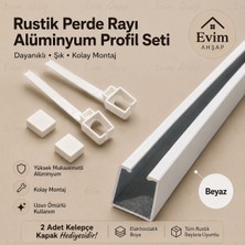 Evim Ahşap Rustik Perde Rayı – Alüminyum Profil Seti | 2 Kelepçe ve Kapak Hediyeli – Ceviz-Meşe-Siyah- Antrasit-Beyaz-Krem