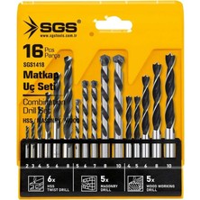 Sgs 16 Parça Ahşap, Metal ve Beton Matkap Ucu Seti, Profesyonel Delme Takımı, Model SGS1418