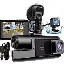 Siyah 1080P Araç Içi 3 Kameralı Ekranlı Gece Görüşlü, G-Sensör Geri Görüş Kamera - Iç G