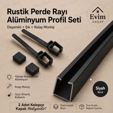 Evim Ahşap Rustik Perde Rayı – Alüminyum Profil Seti | 2 Kelepçe ve Kapak Hediyeli – Ceviz-Meşe-Siyah- Antrasit-Beyaz-Krem