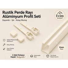 Evim Ahşap Rustik Perde Rayı – Alüminyum Profil Seti | 2 Kelepçe ve Kapak Hediyeli – Ceviz-Meşe-Siyah- Antrasit-Beyaz-Krem