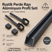 Evim Ahşap Rustik Perde Rayı – Alüminyum Profil Seti | 2 Kelepçe ve Kapak Hediyeli – Ceviz-Meşe-Siyah- Antrasit-Beyaz-Krem