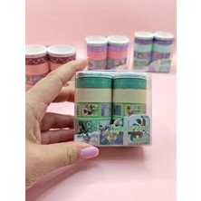 Vintage Washi Tape Bant Baskılı Yapışkanlı Maskeleme Kağıdı Desenli Bant 10'lu - Yeşil Pul