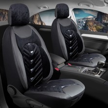 Şahinler Oto Aksesuar Fiat Linea Pop Deri Kadife Detaylı Oto Koltuk Kılıfı Ön Arka Set Siyah Gri Prosev Serisi