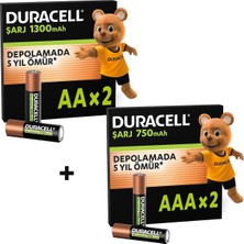 Duracell Şarj Edilebilir Aa 1300 Mah, 2'li + Duracell Şarj Edilebilir Aaa 750 Mah Pil, 2'li Paket