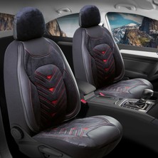 Şahinler Oto Aksesuar Fiat Linea Lounge Deri Kadife Detaylı Oto Koltuk Kılıfı Ön Arka Set Siyah Kırmızı Prosev Serisi