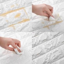 Ukab Dekor Kendinden Yapışkanlı Köpük Esnek Taş Tuğla Desen Panel Duvar Beyaz 50 x 30