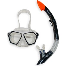 Tempered Camlı Premium Silikon Dalış Maskesi ve Snorkel Yetişkin - Siyah (Lisinya)