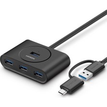 Ugreen USB A/usb C To 4 Port USB 3.0 Hub Çoklayıcı Siyah 1 Metre