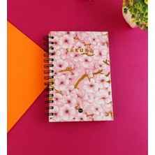 Pembe Sakura Özel Tasarım Spiralli 15 * 21 cm Dot Defter, Eskiz Defteri, Doodle Book - 2 Sayfa Stı