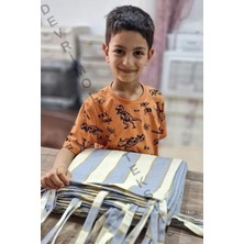 Denge Perde (11193) Kornişli- Gri-Krem Çizgili Özel Dikim Lüks Branda Balkon Perdesi (Ölçü E