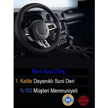 Kia ile Uyumlu Rio Için Süper Deri Direksiyon Kılıfı, Mavi Şeritli Spor Dikiş, ONBDK0003672