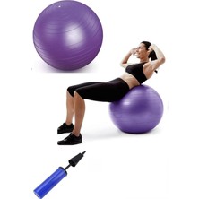 65 cm Fitilli Pilates Topu ve Pompa Seti Plates Yoga Spor Egzersiz Top Jimnastik Fitness Gym Mor