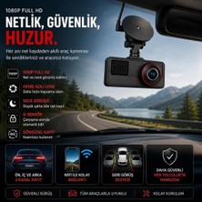 Araç Ici Kamera Wifi 3 Kameralı Full Hd 1080P 30FPS Dash Cam Arka Kamera, Park Modu, Geniş Açıl